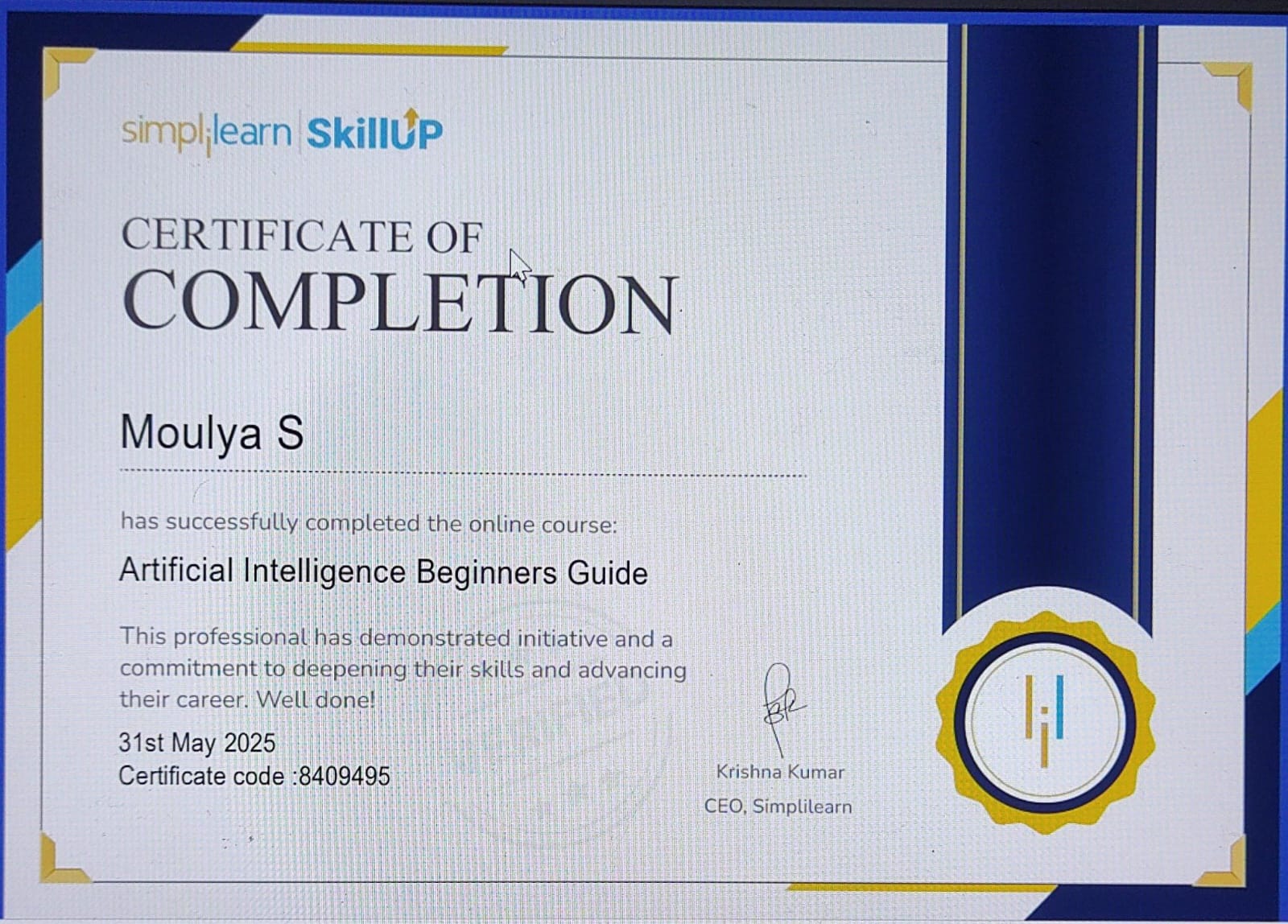 AI Beginners Guide Certificate Icon
